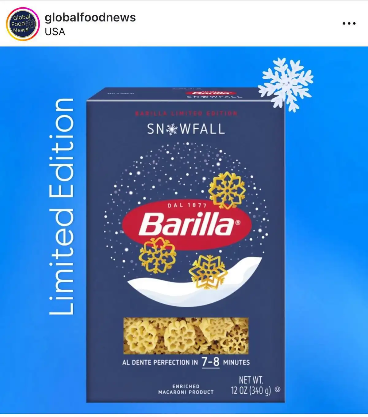 Barilla выпустит пасту в виде снежинок!