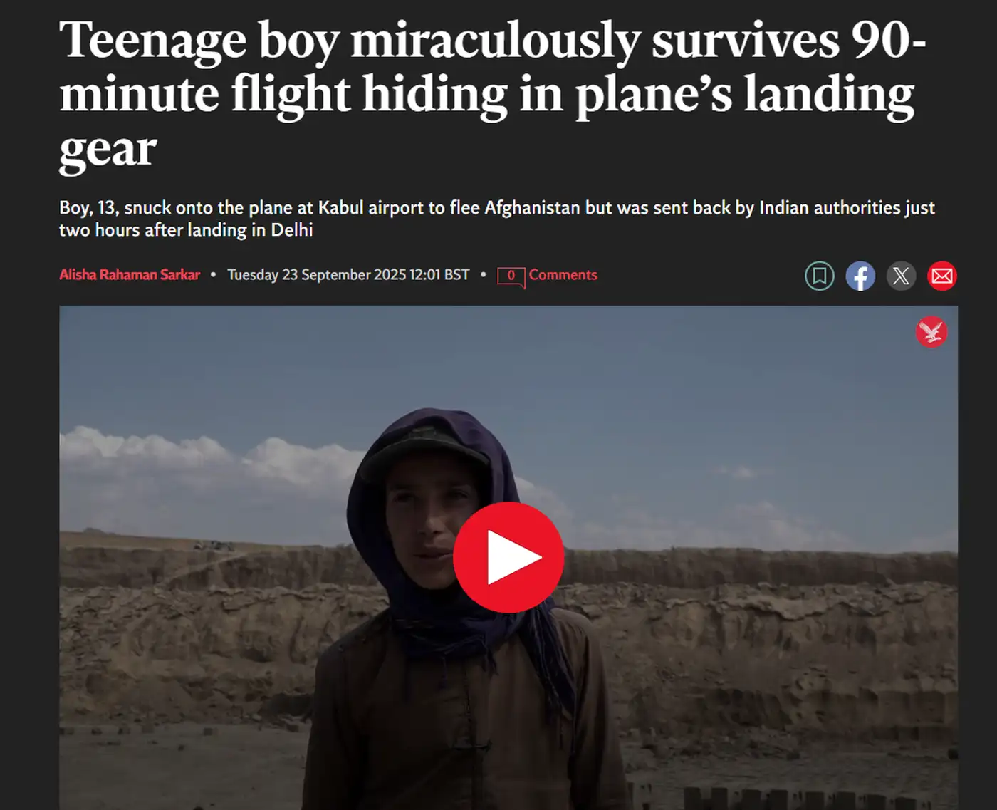 Тринадцатилетний афганец долетел до Индии в шасси самолёта Kam Air