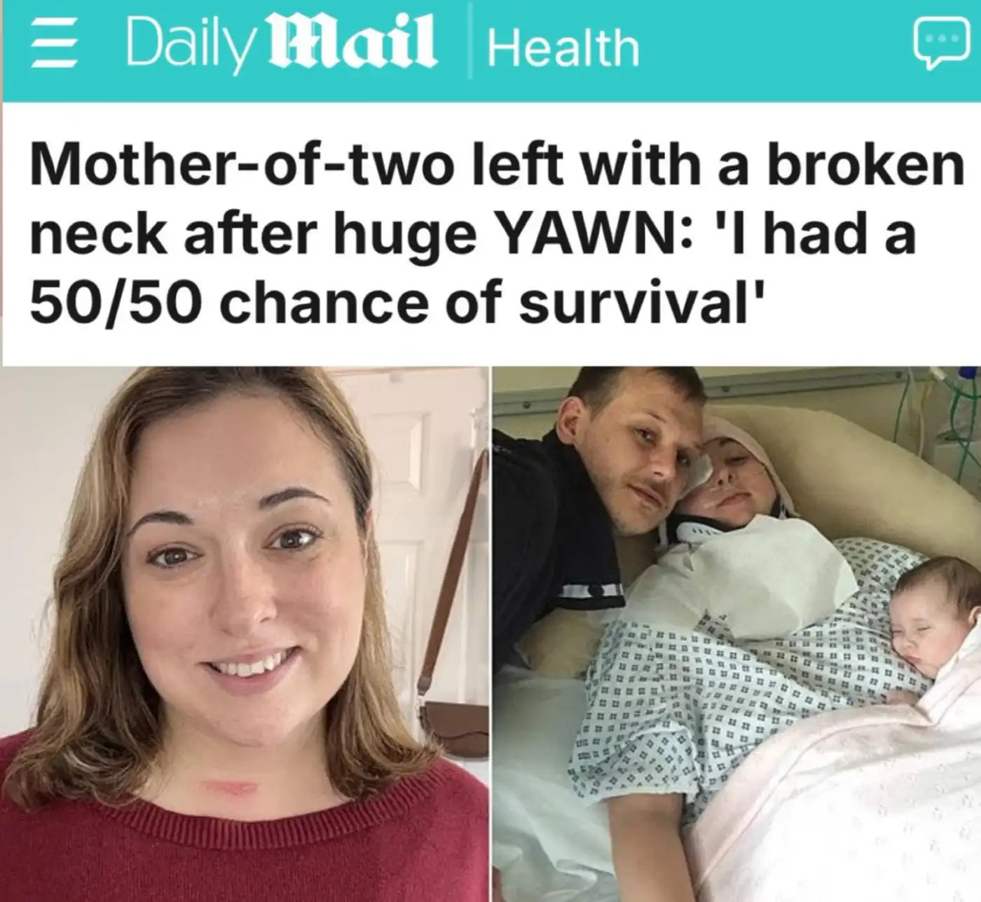 В США 26-летняя мать двоих детей оказалась парализованной после... обычного зевка